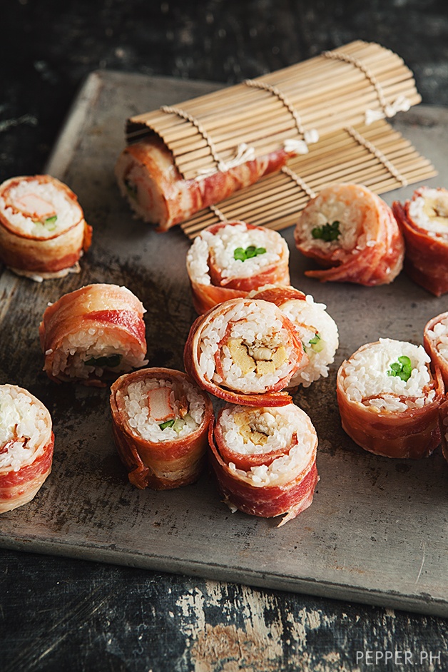 Bacon wrapped sushi