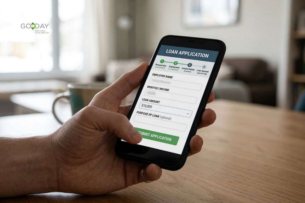 Smartphone displaying an online loan application form for Canadian borrowers applying for a personal loan